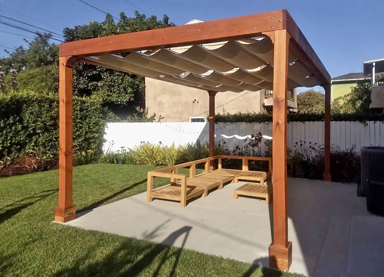 Retractable Canopy Pergola, 18' L x 14' W, California Redwood, in Los Angeles, California