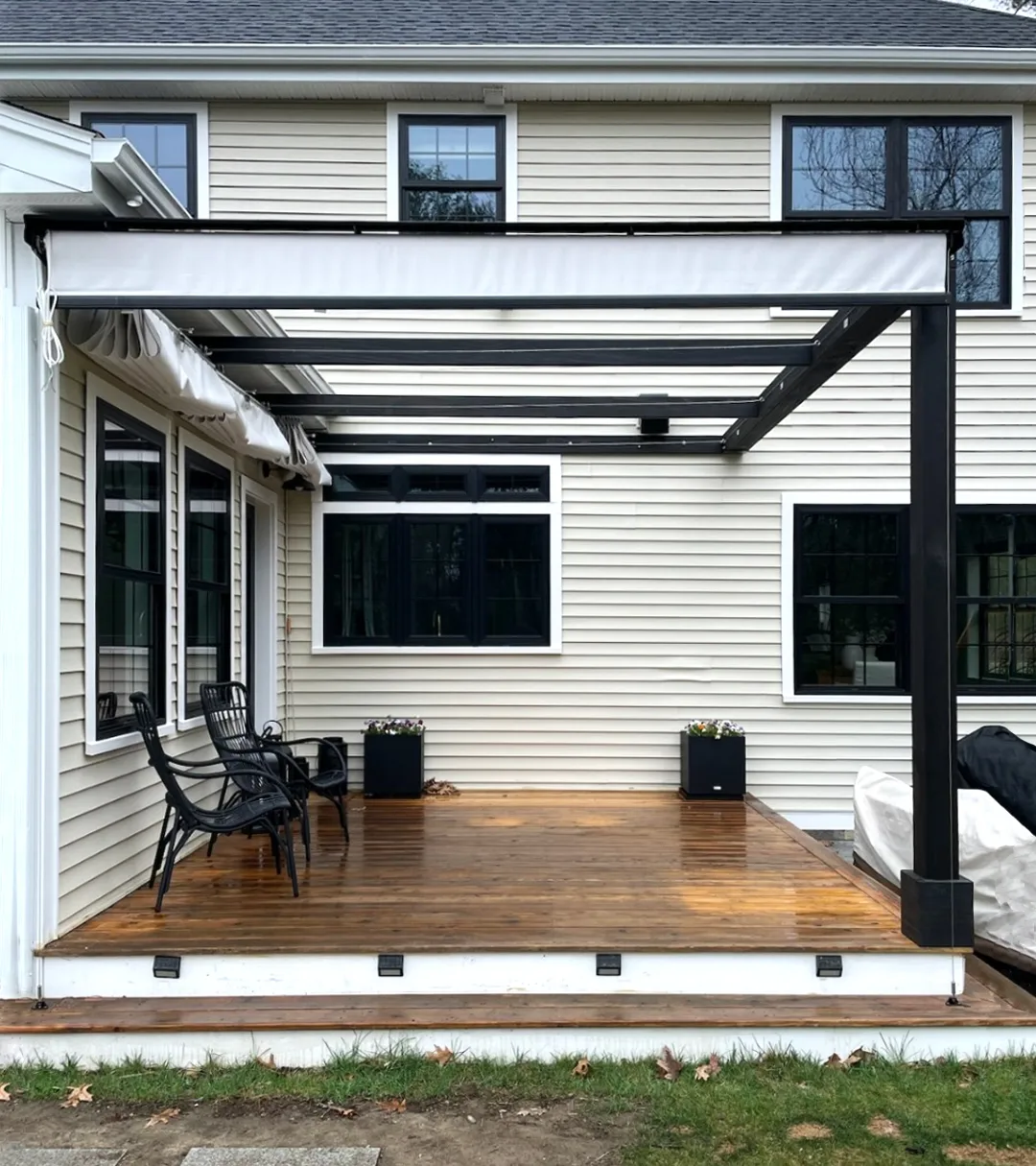 Retractable Canopy Pergola, 14' x 12', California Redwood, in Windham, New Hampshire