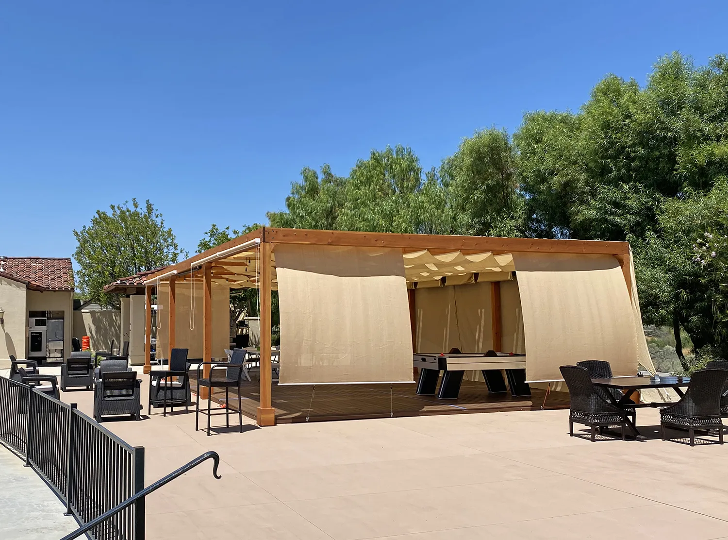 Retractable Canopy Pergola, 24' W x 40' L, Douglas-fir, in Valencia, CA