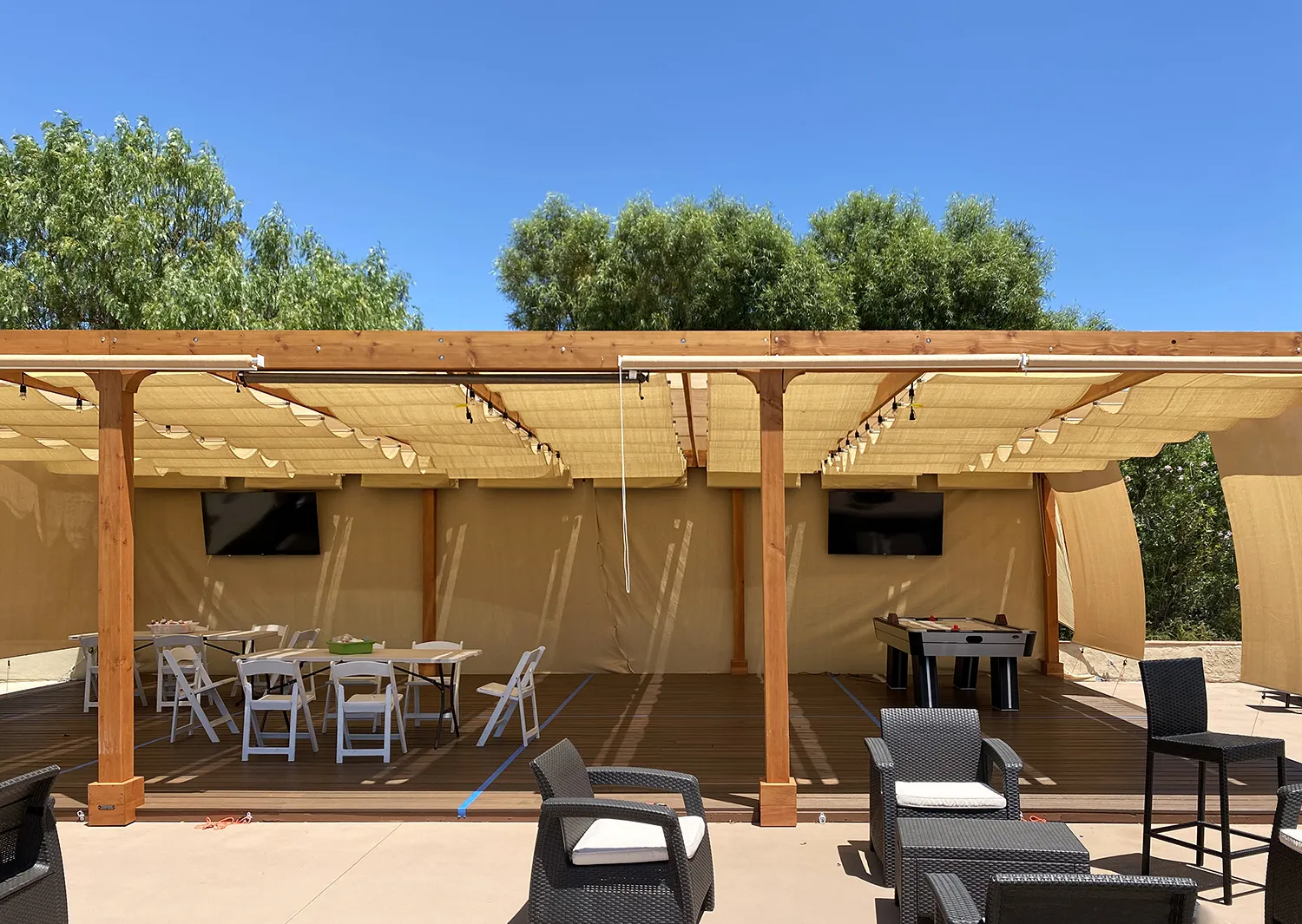 Retractable Canopy Pergola, 24' W x 40' L, Douglas-fir, in Valencia, CA
