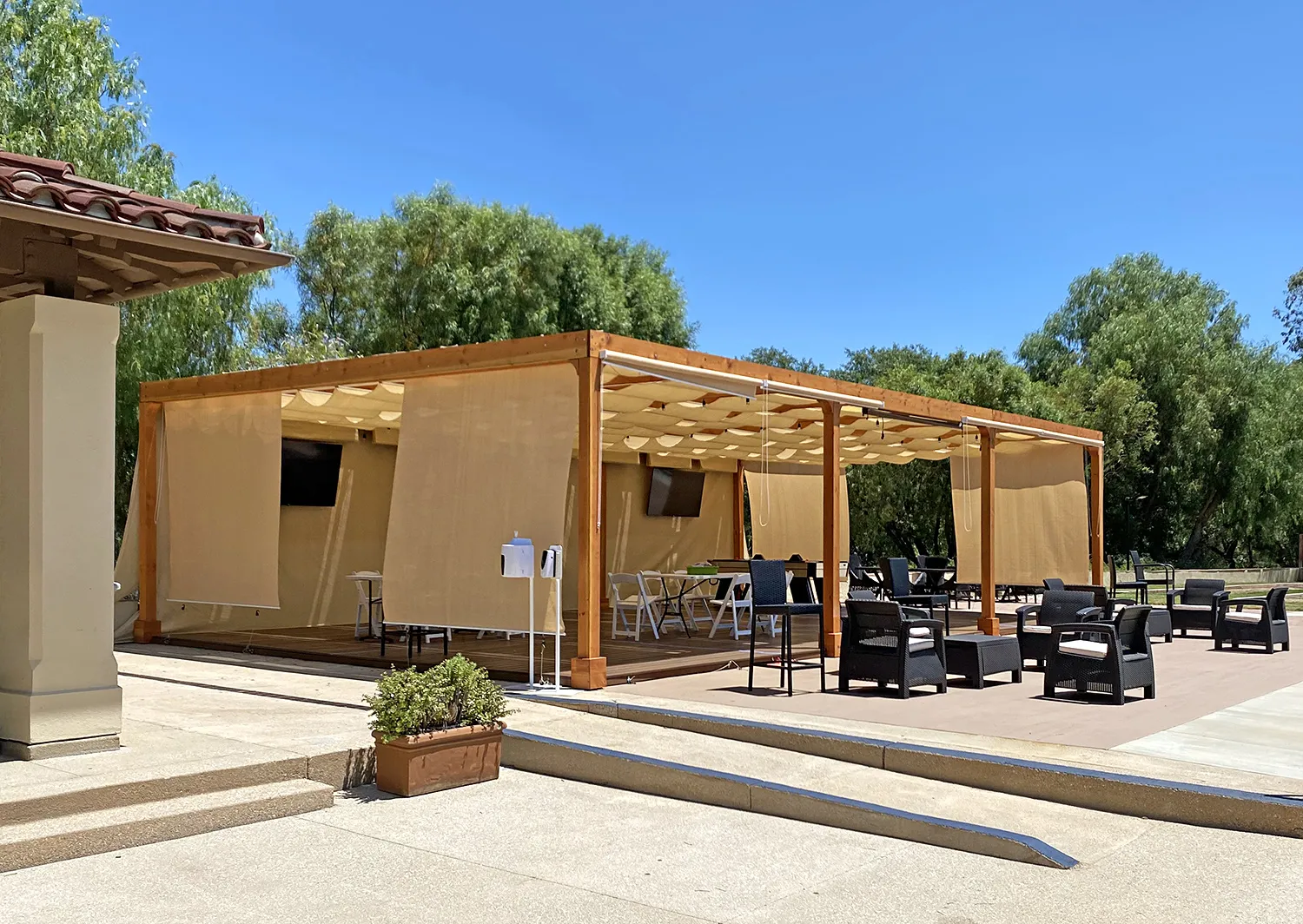 Retractable Canopy Pergola, 24' W x 40' L, Douglas-fir, in Valencia, CA