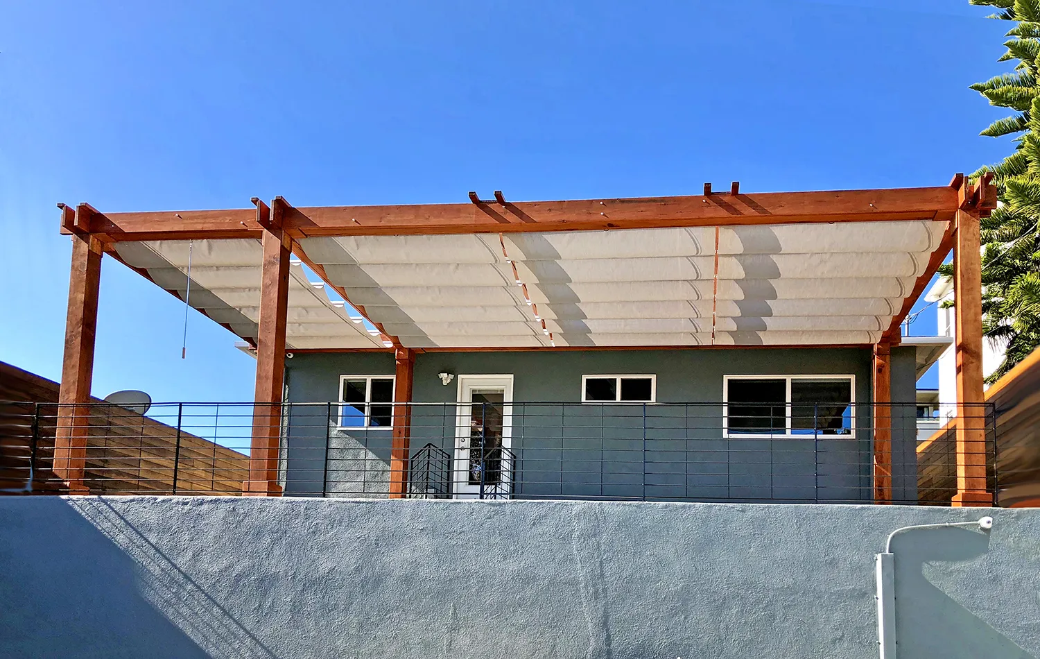 Retractable Canopy Pergola, 30' L x 12' W, Mature Redwood, in Venice, CA