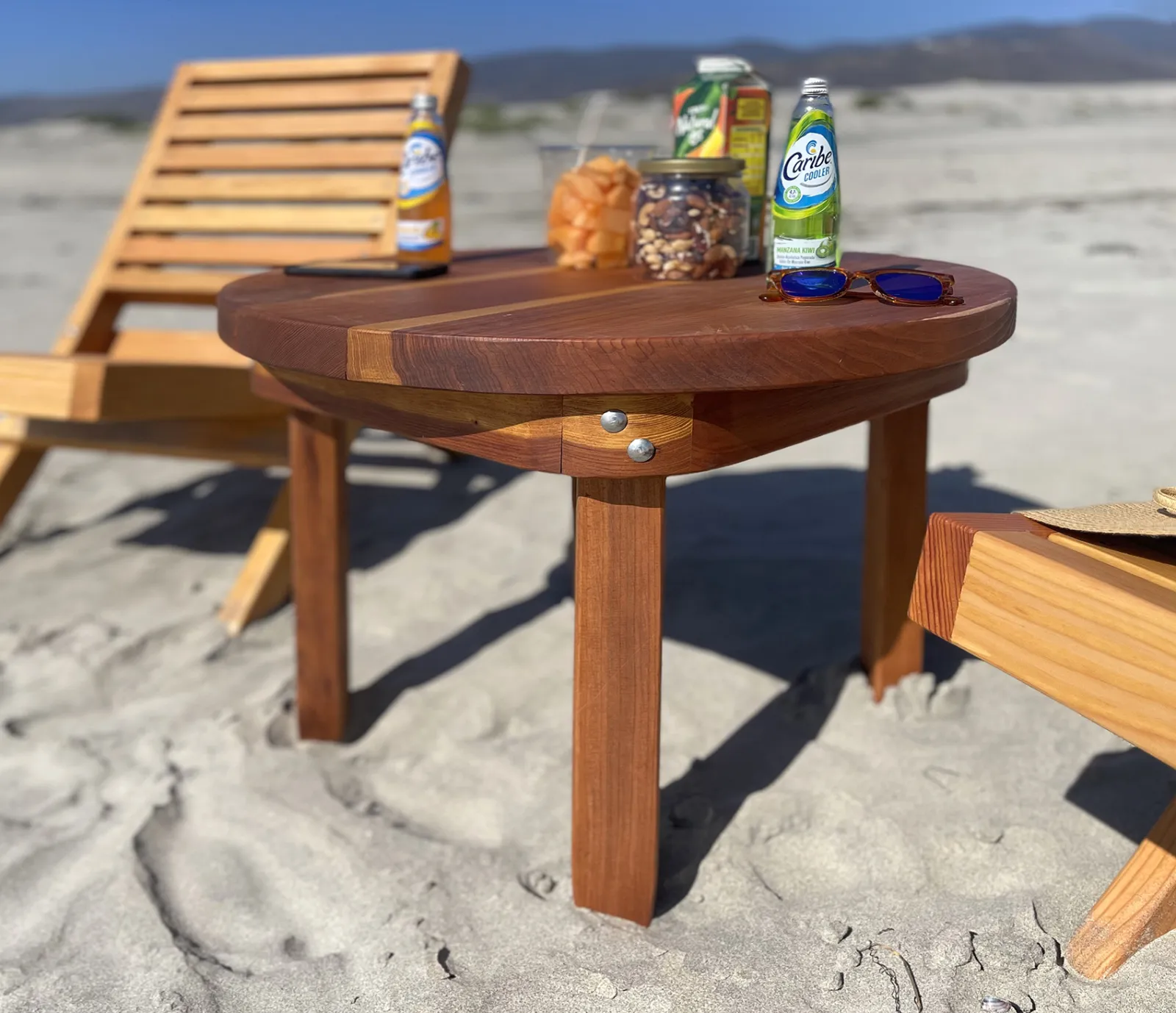 Round Solid Wood Side Table, California Redwood