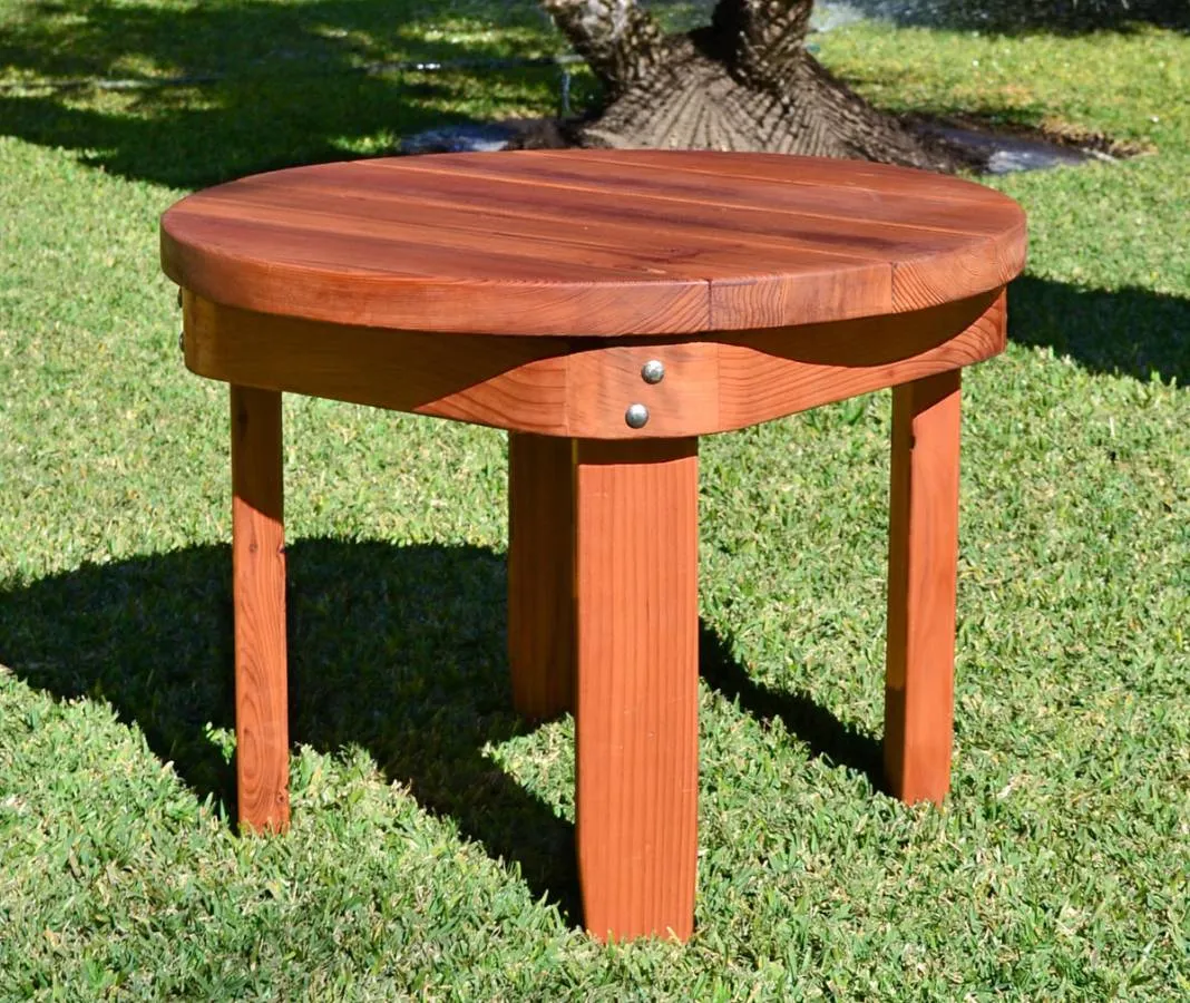 Round Solid Wood Side Table, Mature Redwood
