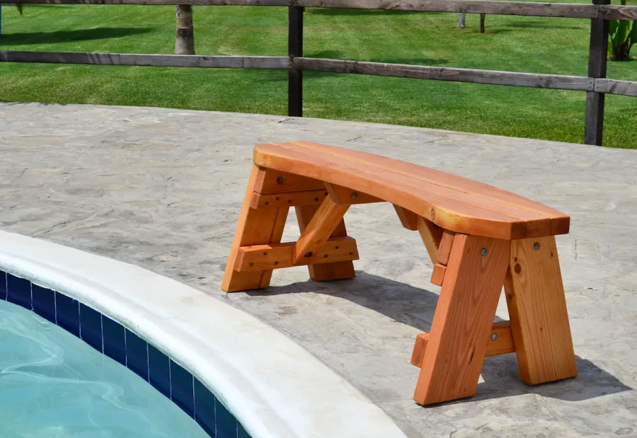 Round Wood Picnic Bench (Options: 4 ft, Douglas-fir, No Engraving, Transparent Premium Sealant).