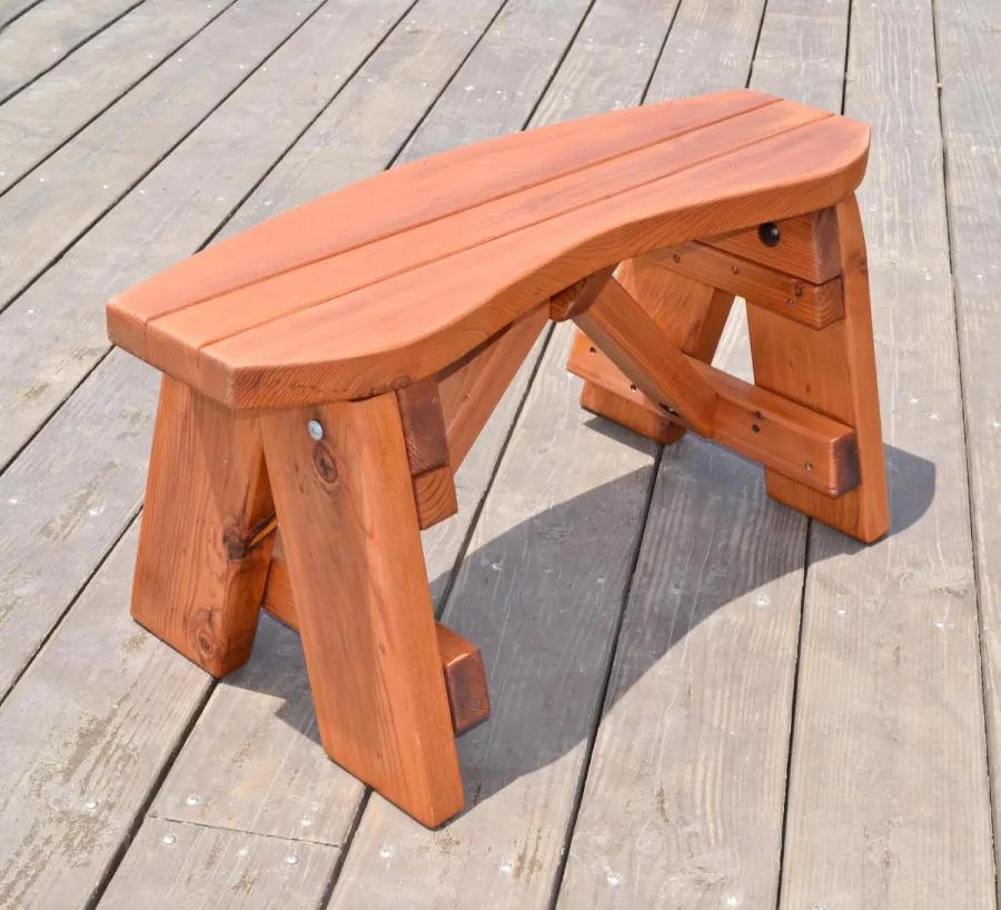 Round Wood Picnic Bench (Options: 3 ft, Mature Redwood, No Engraving, Transparent Premium Sealant).