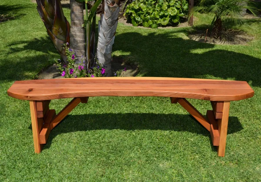 Round Wood Picnic Bench (Options: 6 ft, Redwood, No Engraving, Transparent Premium Sealant).