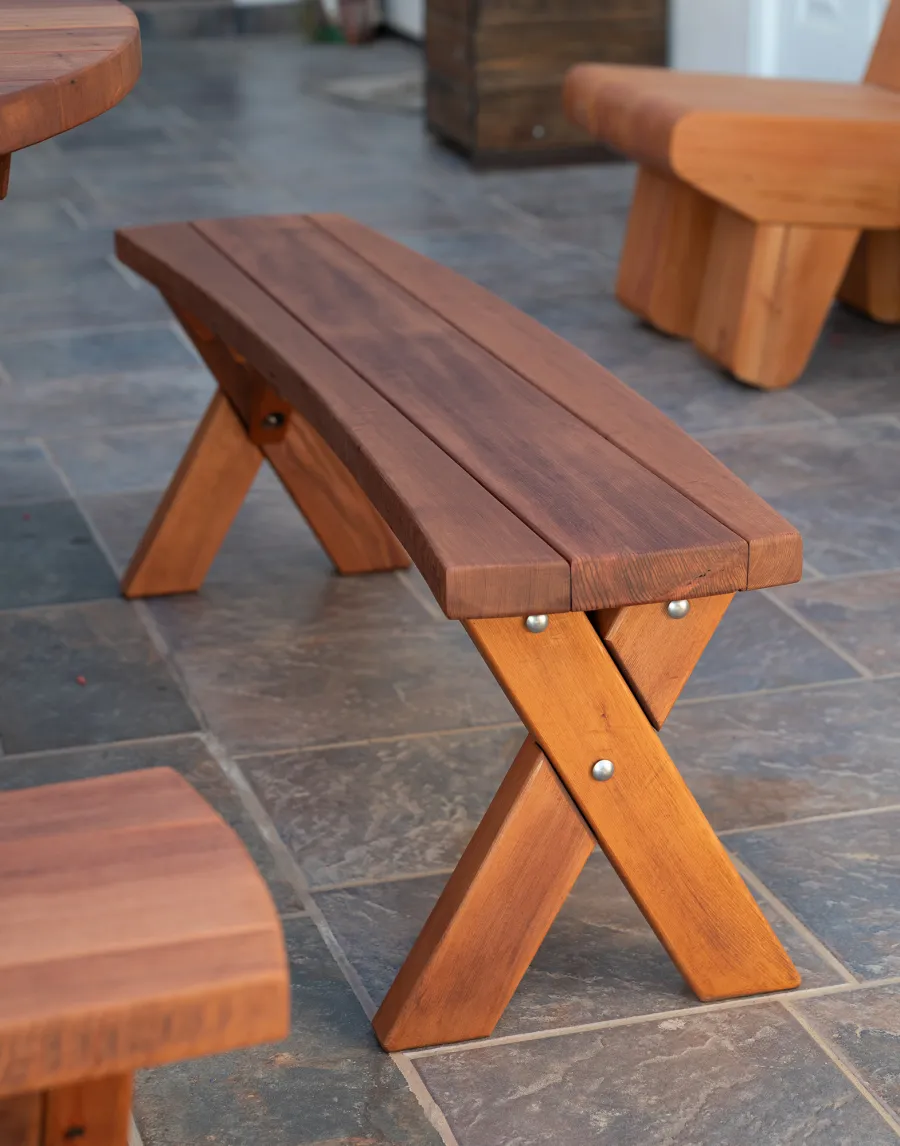 Round Wood Picnic Table with Wheels (Options: 5'-6" Diameter, Unattached Benches, Old- Growth Redwood, Custom Arc Picnic Benches, Standard Tabletop, No Lazy Susan, 2" Umbrella Hole & Plug, Transparent Premium Sealant).