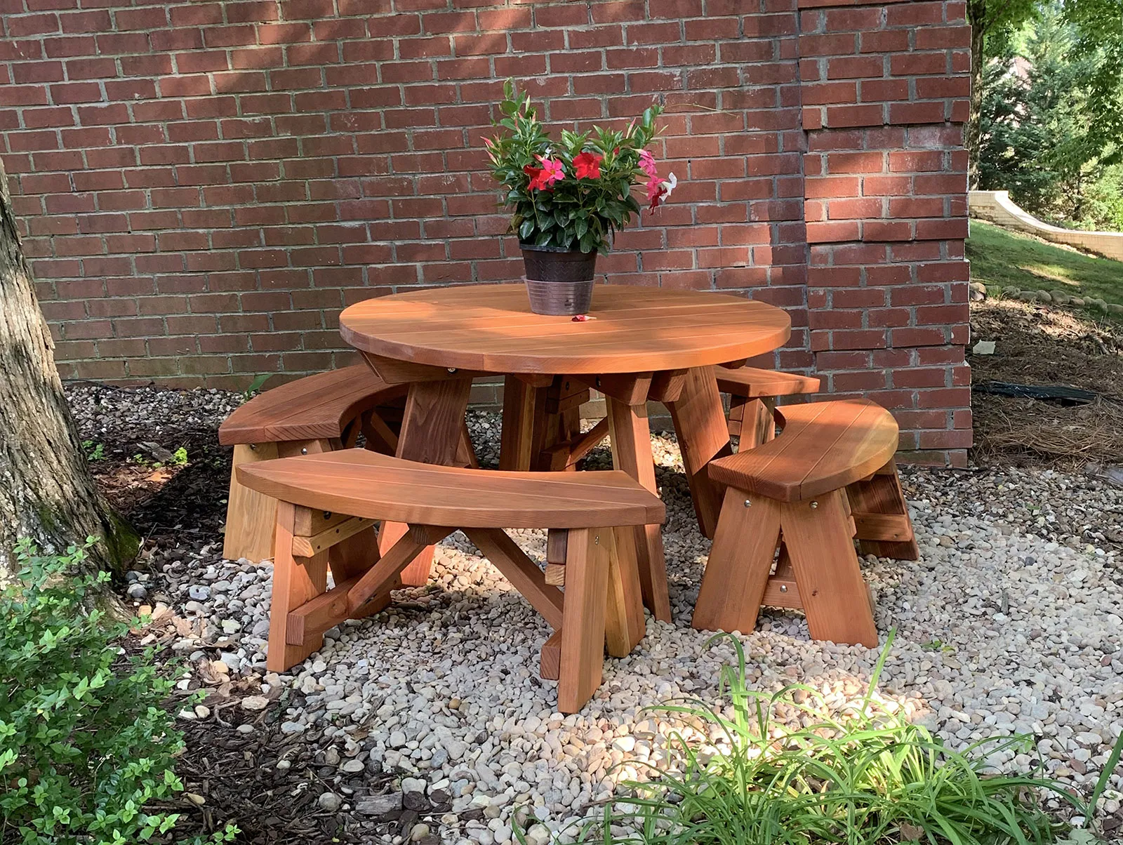 Round Wooden Picnic Table (Detached Benches), California Redwood, in Brentwood, Tennessee