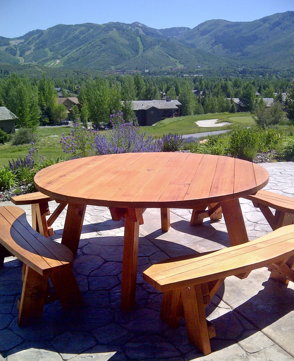 Round Wooden Picnic Table (Detached Benches), California Redwood, in Park City, Utah