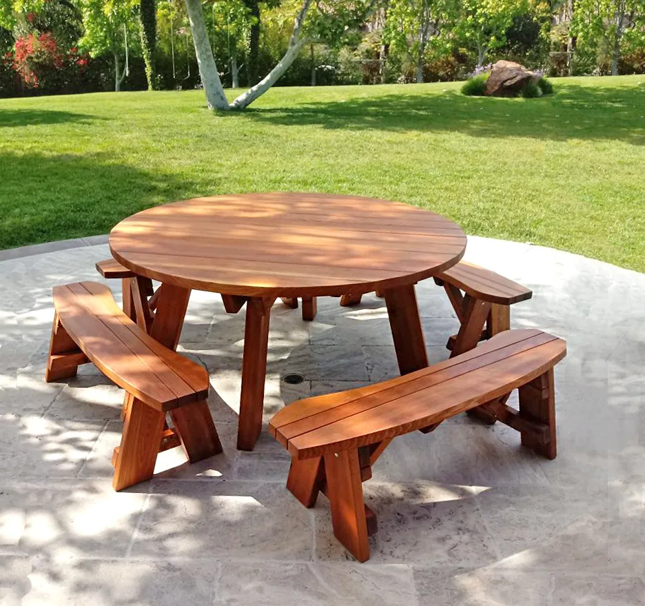 Round Wooden Picnic Tables (Detached Benches), California Redwood, in Orange, CA