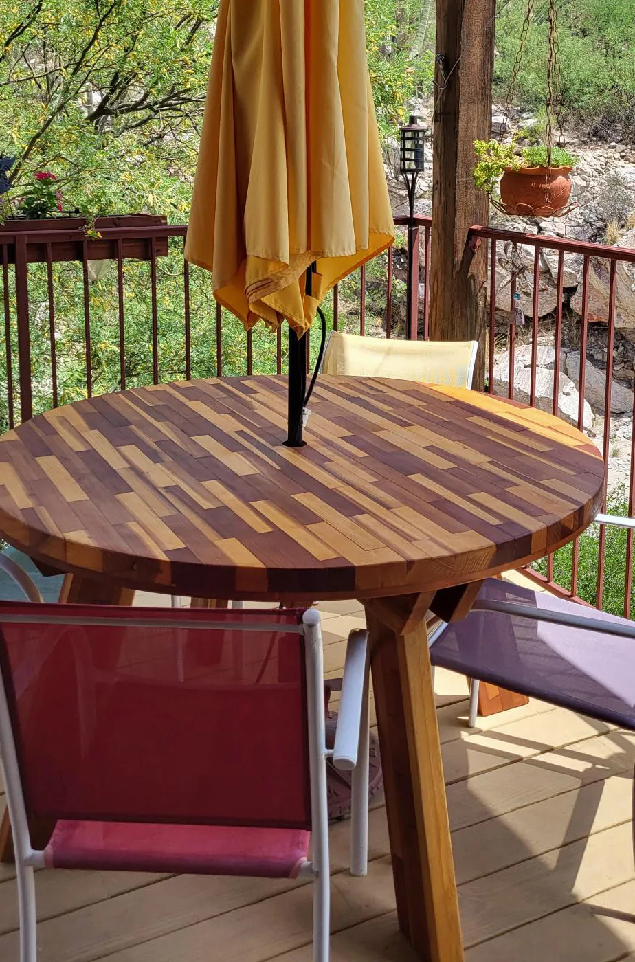 Round Wooden Picnic Tables (Detached Benches), Mosaic Redwood, in Tucson, AZ