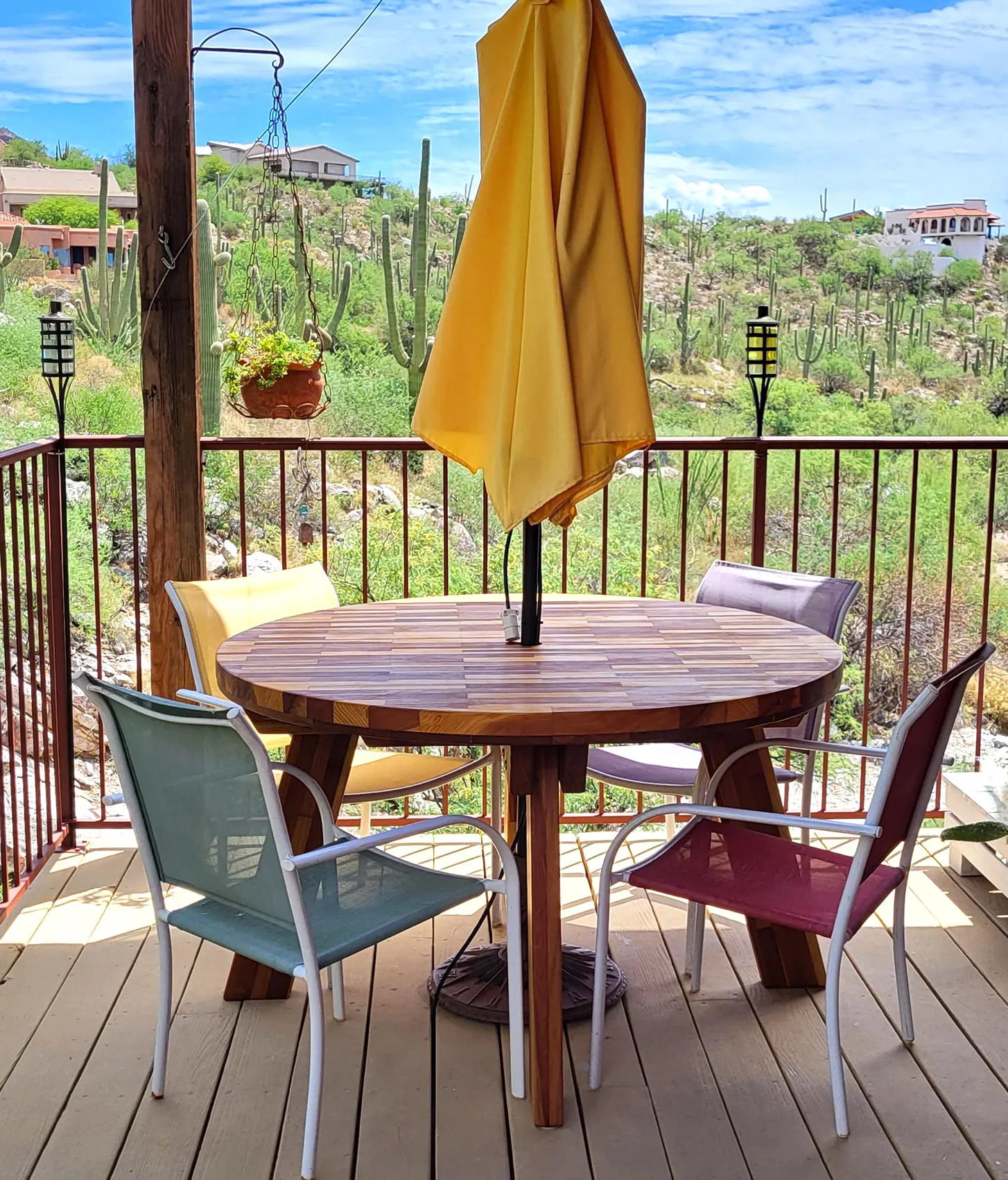 Round Wooden Picnic Tables (Detached Benches), Mosaic Redwood, in Tucson, AZ