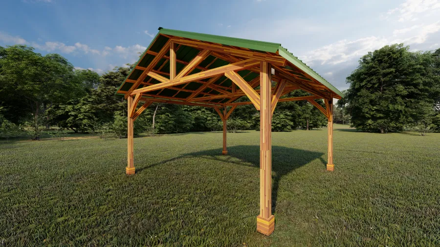 San Carlos Carport Pavilion (Options: 20' L x 20' W, Mosaic Redwood). Image shown is a scaled rendering.