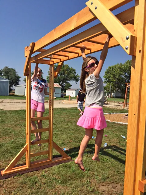 Custom Sheldon's Monkey Bars (Options: 8 ft H, 108.5 ft L, Douglas-fir, Standard Step Option, Transparent Premium Sealant). Shows Original design of Monkey Bar that was discontinued in 2018 - if you prefer this old design, let us know).