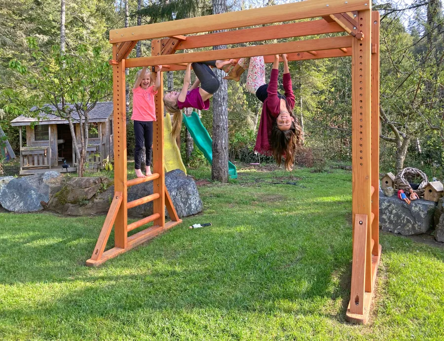 Sheldon's Monkey Bars (Options: 8 ft H, 9 ft L, Mosaic Douglas, Round Step Option, Transparent Premium Sealant). Photo Courtesy of D. Sund-Caldwell  of Crescent City, CA.