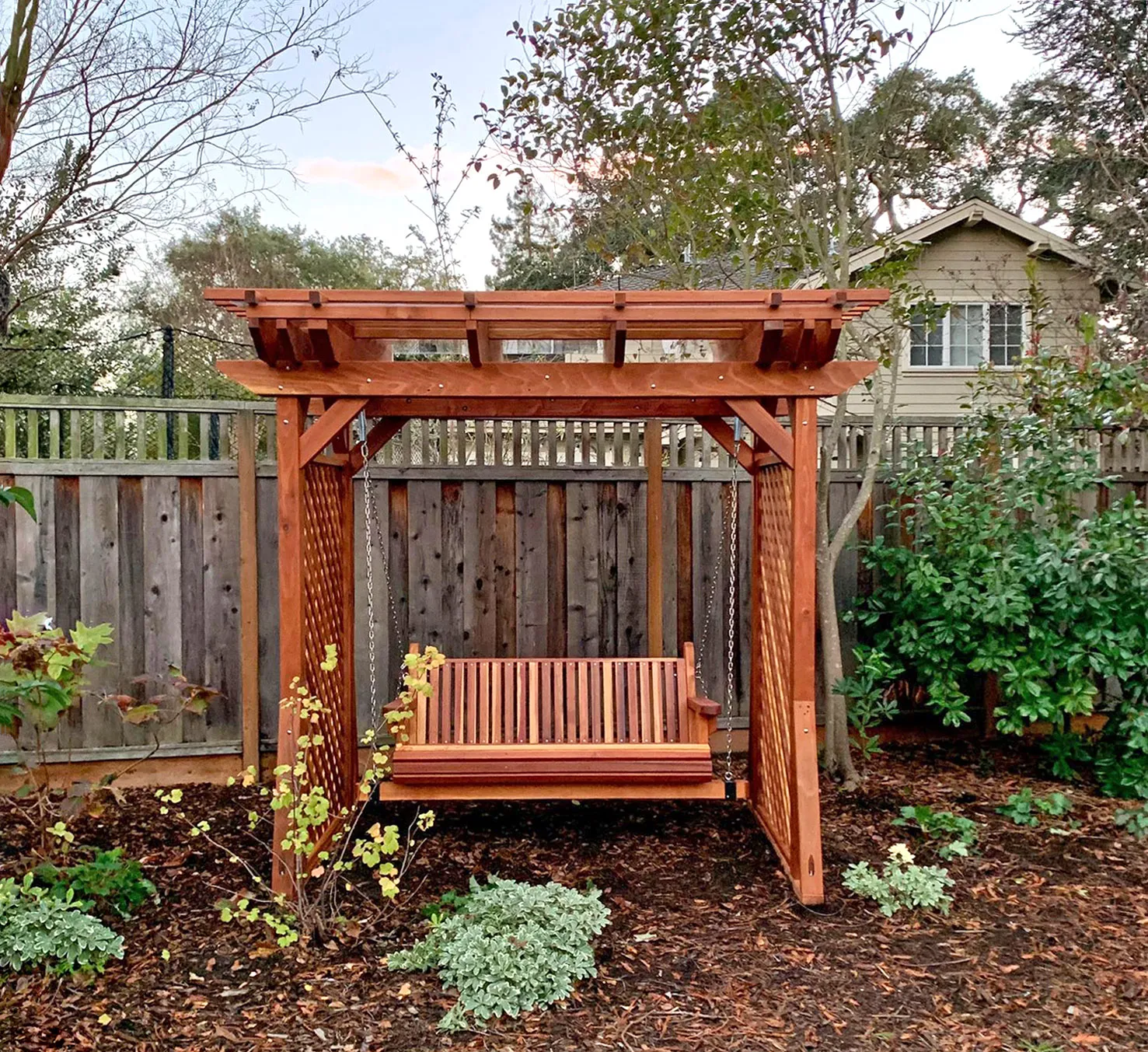 Custom Small Garden Pergola Kit, 9' L x 6' W, California Redwood