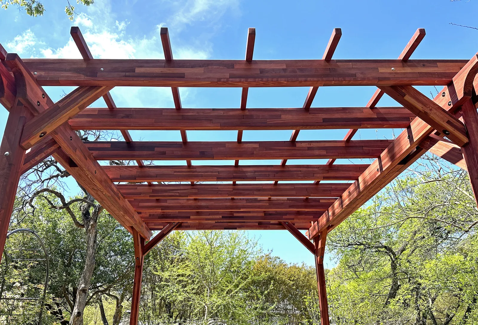 Small Garden Pergola Kit, 12' L x 10' W, Mosaic Redwood, in Dallas, TX