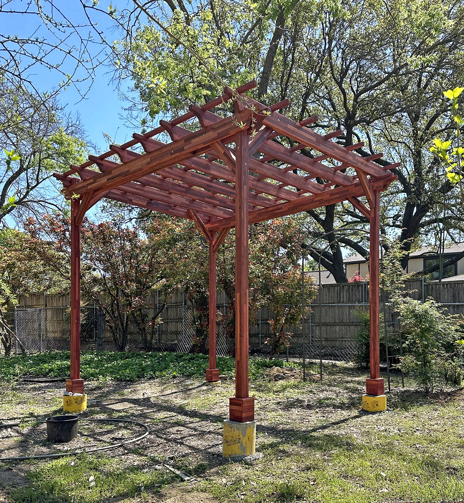 Small Garden Pergola Kit, 12' L x 10' W, Mosaic Redwood, in Dallas, TX