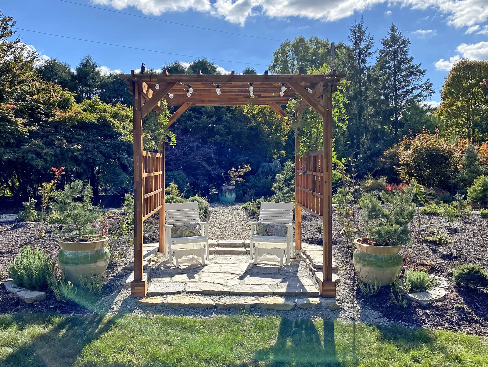 Small Garden Pergola Kit, 9' L x 9' W, Mosaic Redwood, in Dayton, OH
