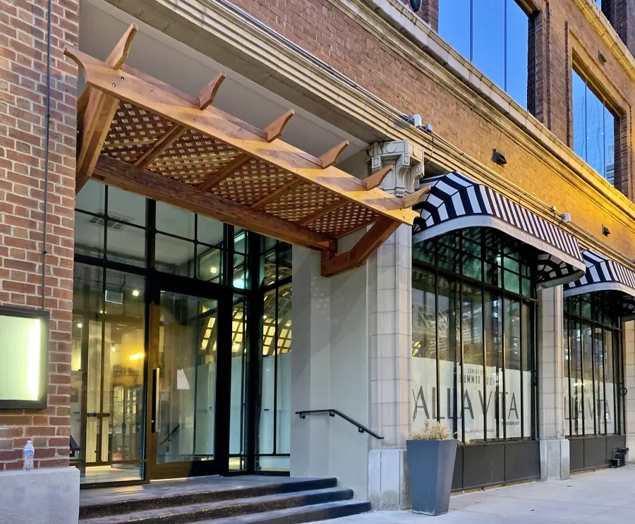 Custom Small Lattice Pergola  (Options: 10' L x 8' W, California Redwood, No Rain Guard, No Posts by Custom Request, Attached to Walls, Transparent Premium Sealant).