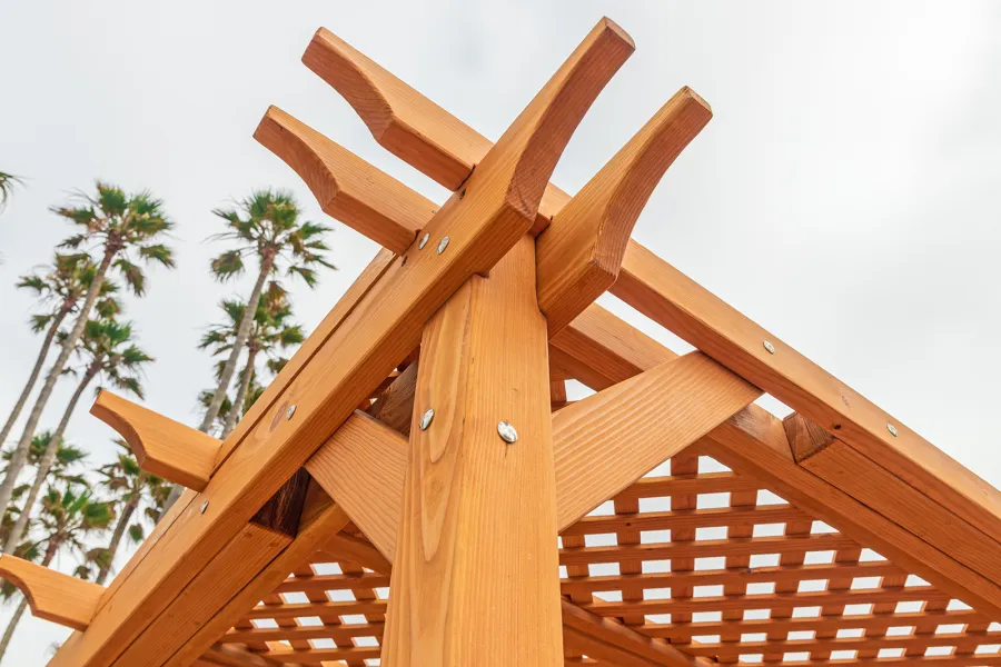 Small Lattice Pergola  (Options: 8' L x 8' W, No Privacy Panels, Douglas-fir, No Rain Guard, 8 ft Post Height, No Electrical Wiring Kit, No Post Decorative Trim, No Anchor Kit, No Curtain Rods, No Retractable Shade Canopy, Transparent Premium Sealant).