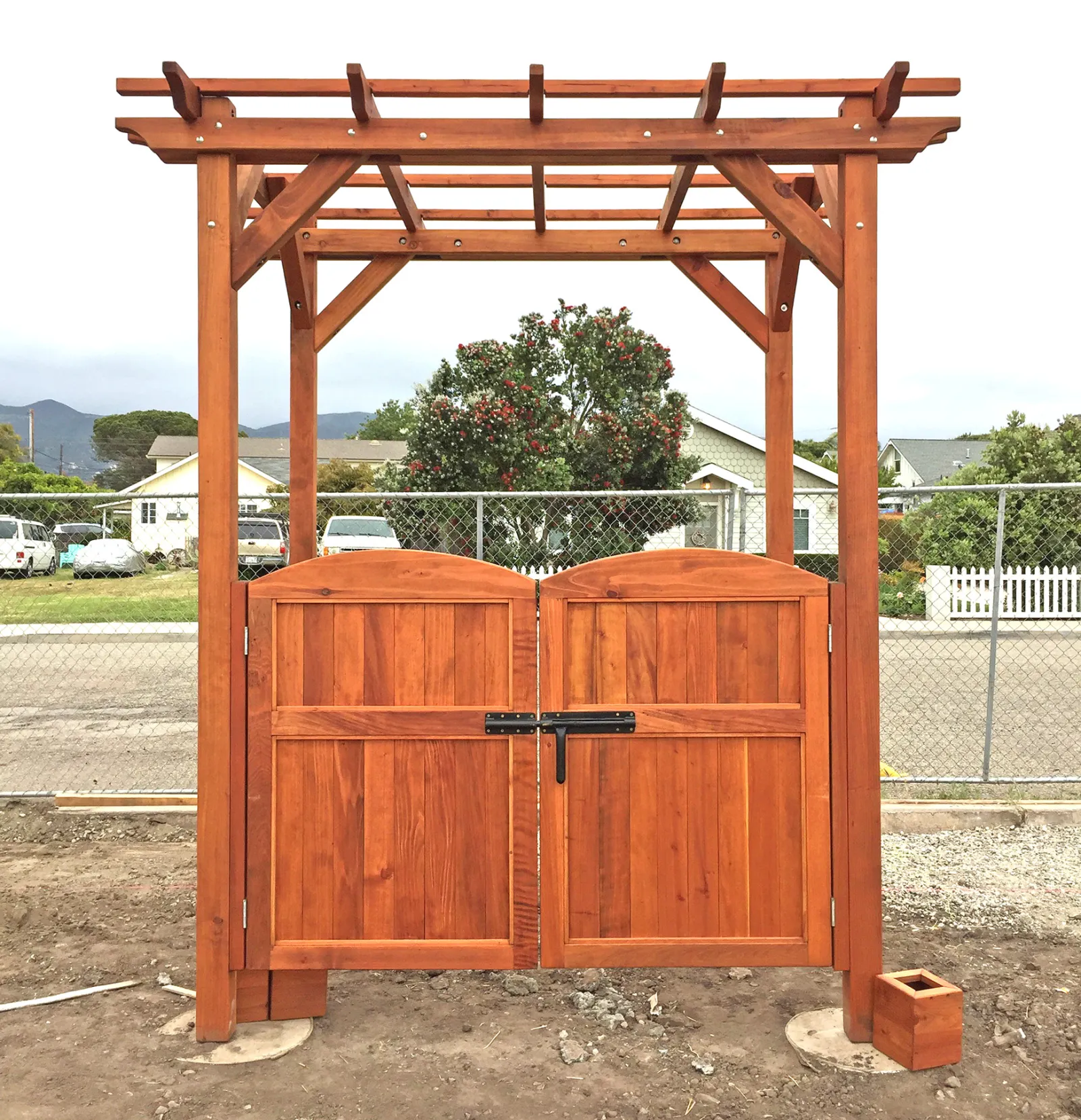 Small Garden Pergola Kit, 8' L x 6' W, Mature Redwood, in Carpinteria, CA