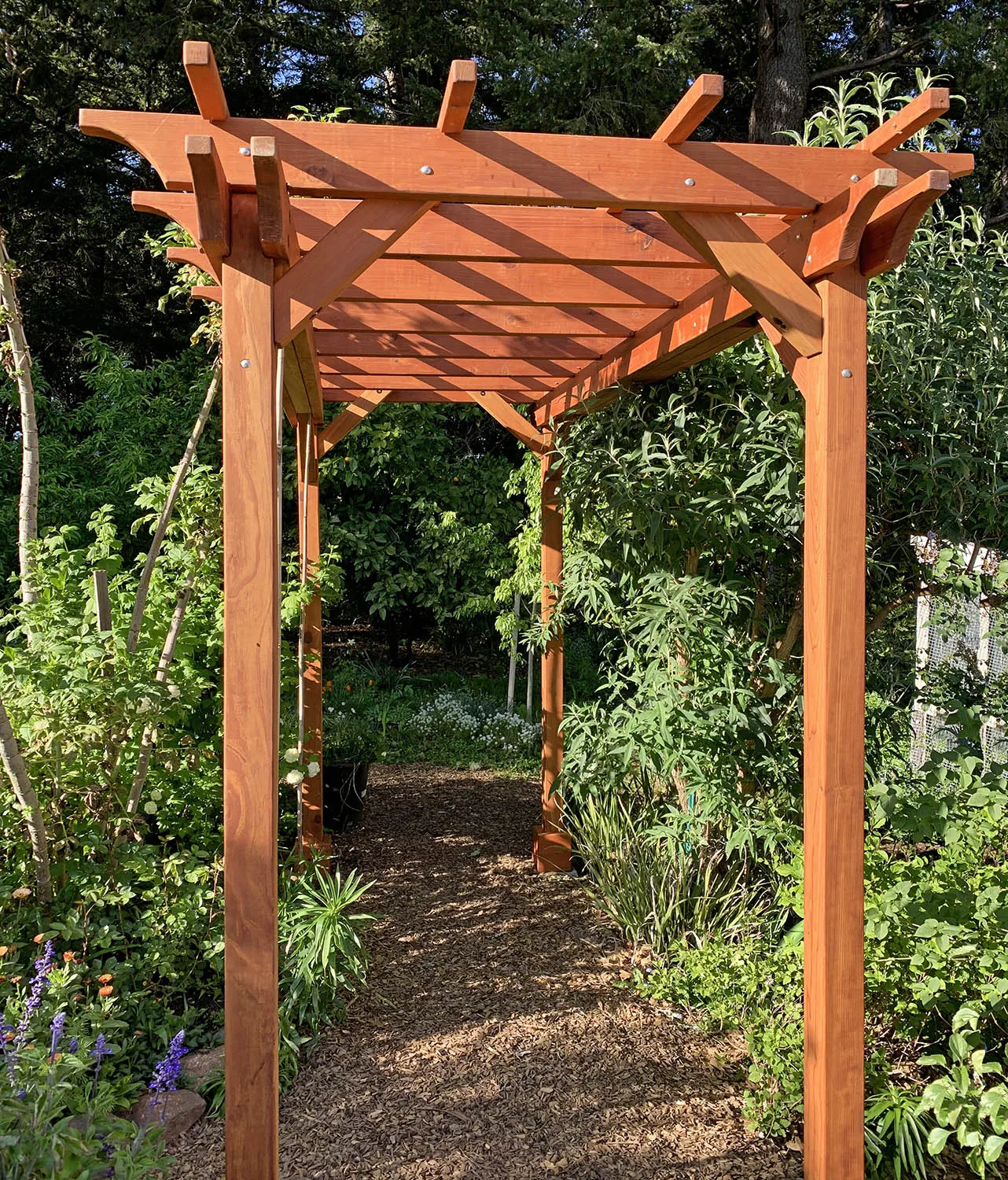 Small Garden Pergola Kit, 12' L x 6' W, Mature Redwood, in Guerneville, California
