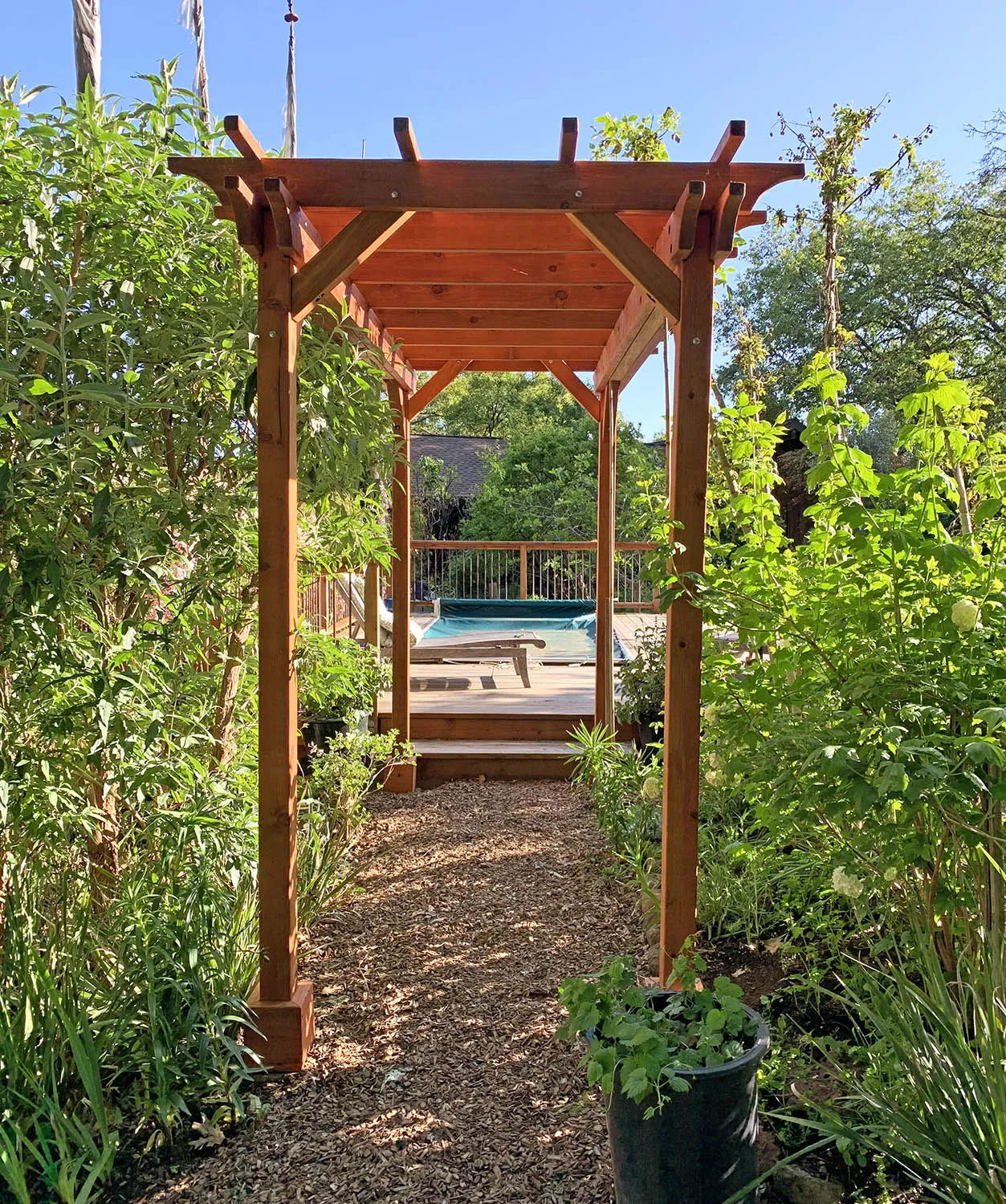 Small Garden Pergola Kit, 12' L x 6' W, Mature Redwood, in Guerneville, California