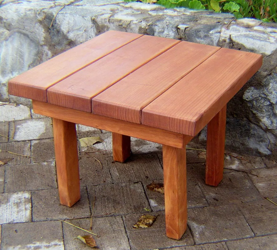 Square Side Table (Options: 24" Size, Mature Redwood, Squared Corners, 18" H, Transparent Premium Sealant).