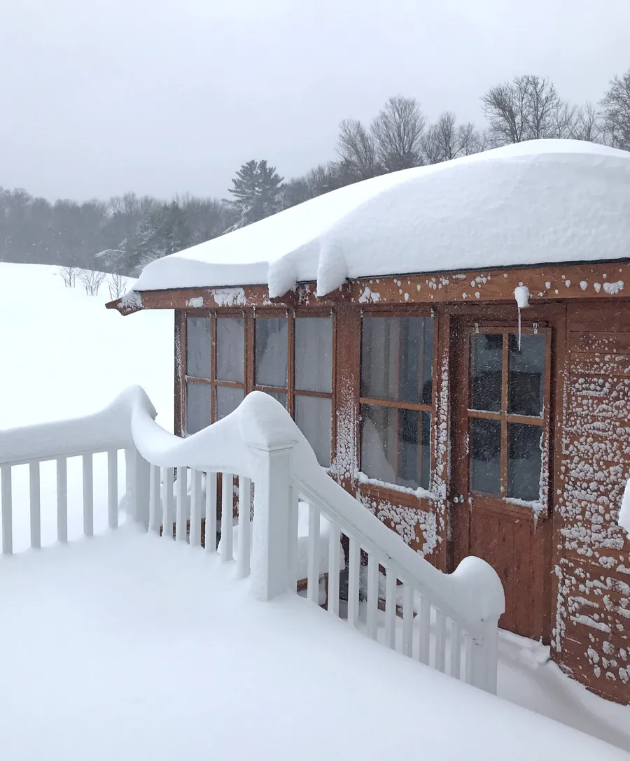 Spa Gazebo Kit (Options: 20' L, 14' W, Mature Redwood,  All Sliding Windows with Screens, Without Skylight, 36" H Siding Below Windows, Vertical Siding, Japanese Doors with Screens, No Flooring, Transparent Premium Sealant). Photo Courtesy of J. Zawalsky of Groveland, Massachusetts.