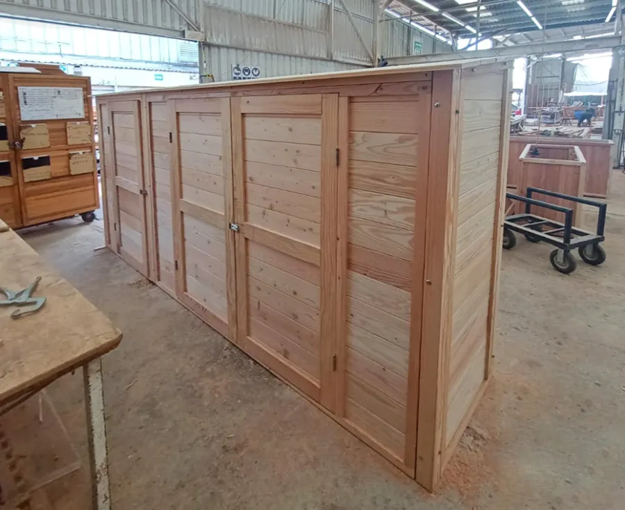Storage Shed (Options: 12' W x 2.5' D x 7' H, Douglas-fir). Photo taken in production. 