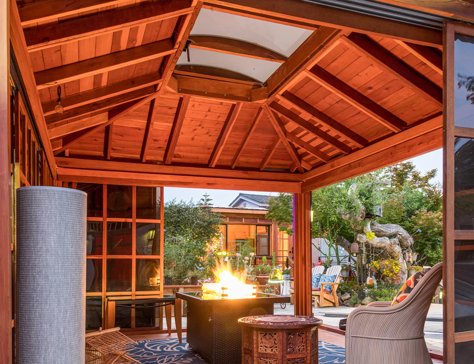 Skylight and fire pit