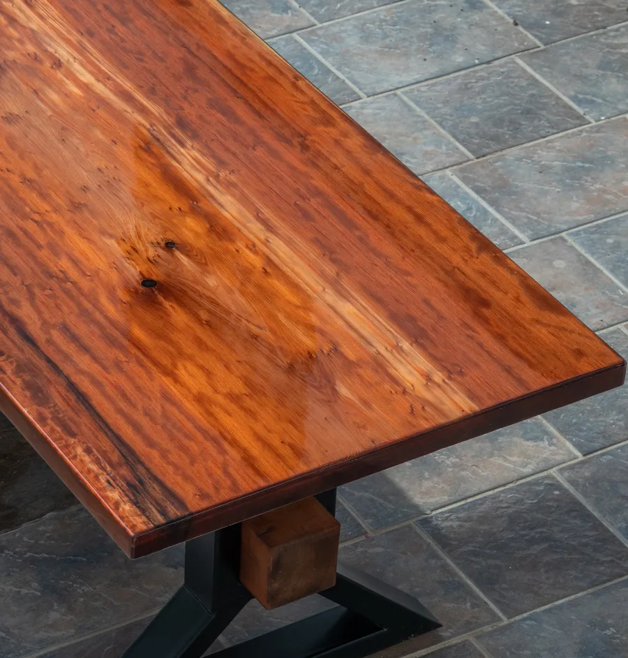 Ancient Redwood Epoxy Finish Slab Table (Options: 11' L, 34" W, 2" Tabletop Thickness, Standard Steel Legs).