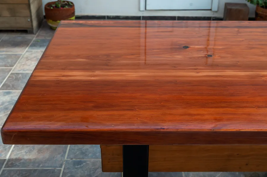 Ancient Redwood Epoxy Finish Slab Table (Options: 11' L, 34" W, 2" Tabletop Thickness, Standard Steel Legs).