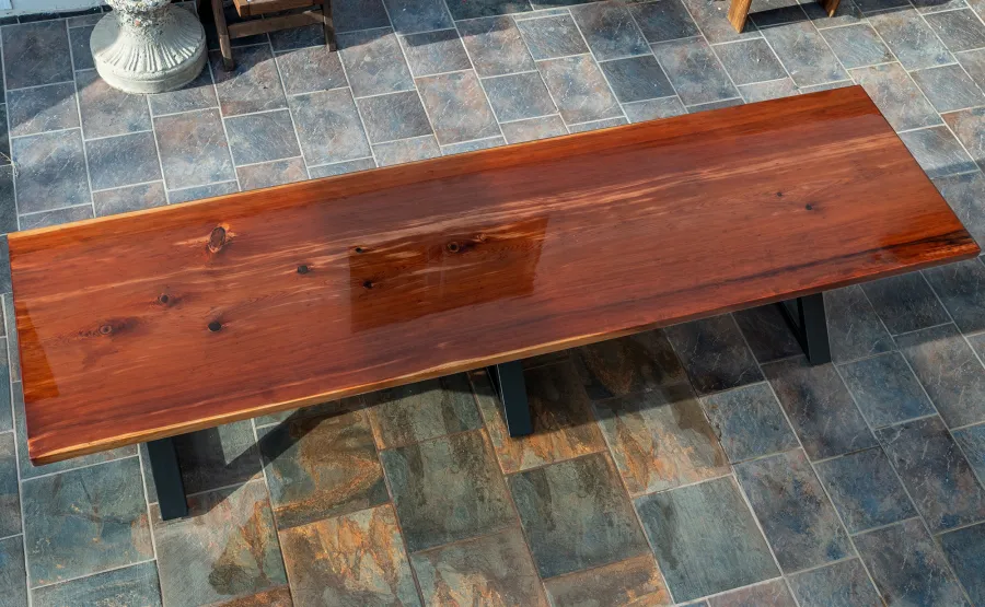 Ancient Redwood Epoxy Finish Slab Table (Options: 11' L, 34" W, 2" Tabletop Thickness, Standard Steel Legs).