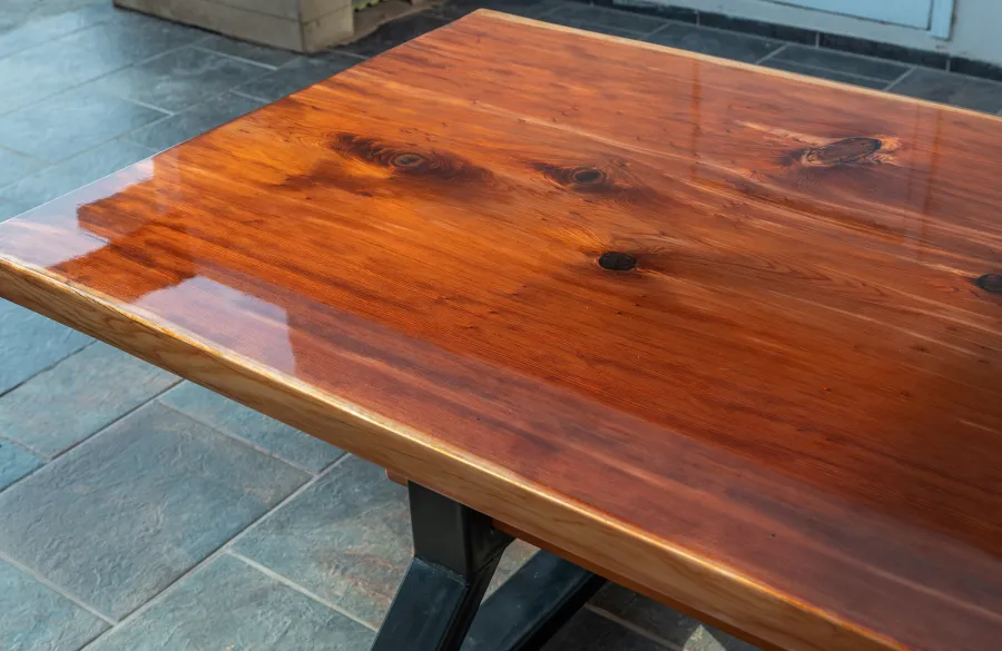 Ancient Redwood Epoxy Finish Slab Table (Options: 11' L, 34" W, 2" Tabletop Thickness, Standard Steel Legs).