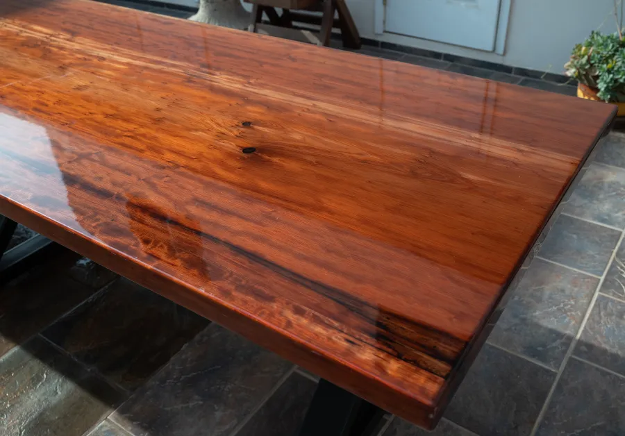 Ancient Redwood Epoxy Finish Slab Table (Options: 11' L, 34" W, 2" Tabletop Thickness, Standard Steel Legs).