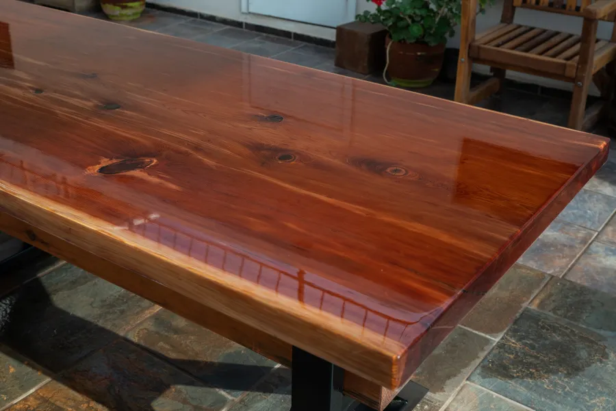 Ancient Redwood Epoxy Finish Slab Table (Options: 11' L, 34" W, 2" Tabletop Thickness, Standard Steel Legs).