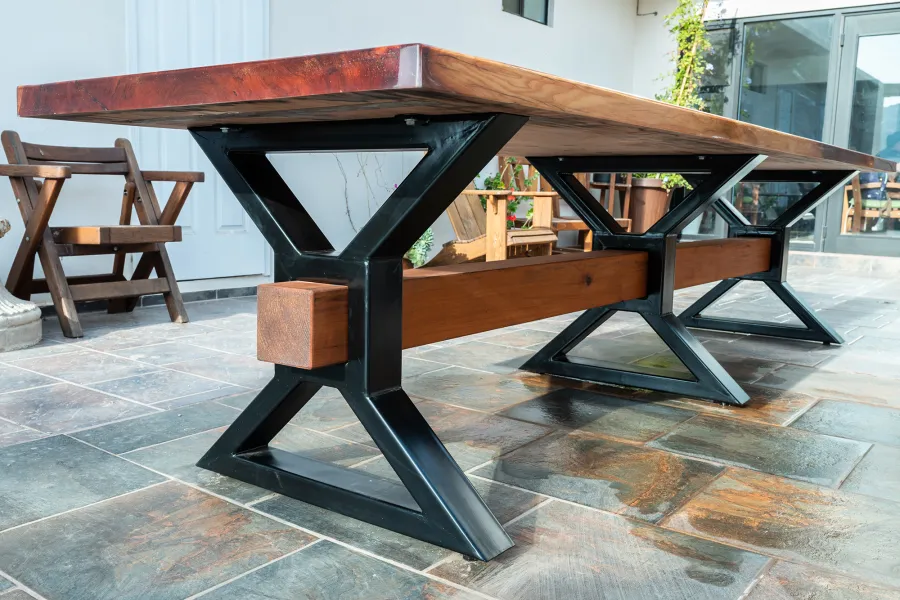 Ancient Redwood Epoxy Finish Slab Table (Options: 11' L, 34" W, 2" Tabletop Thickness, Standard Steel Legs).