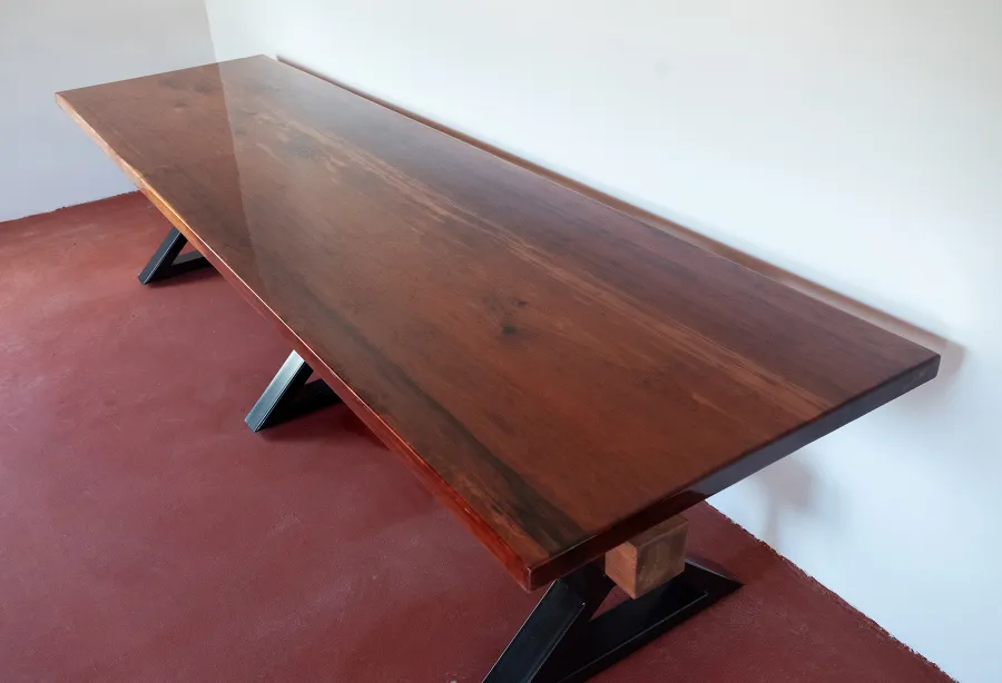 Ancient Redwood Epoxy Finish Slab Table (Options: 11' L, 34" W, 2" Tabletop Thickness, Standard Steel Legs).
