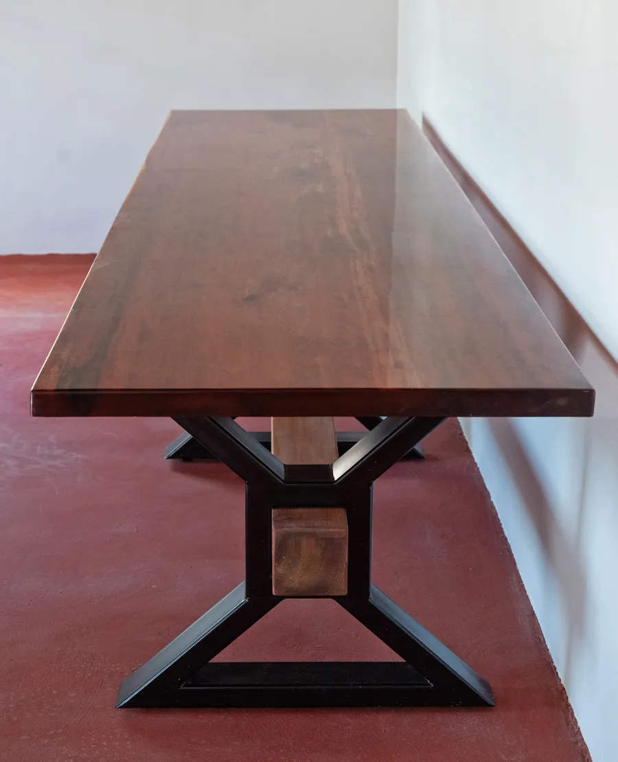 Ancient Redwood Epoxy Finish Slab Table (Options: 11' L, 34" W, 2" Tabletop Thickness, Standard Steel Legs).