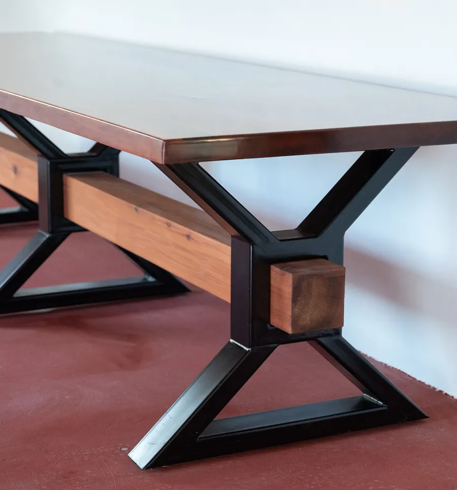 Ancient Redwood Epoxy Finish Slab Table (Options: 11' L, 34" W, 2" Tabletop Thickness, Standard Steel Legs).