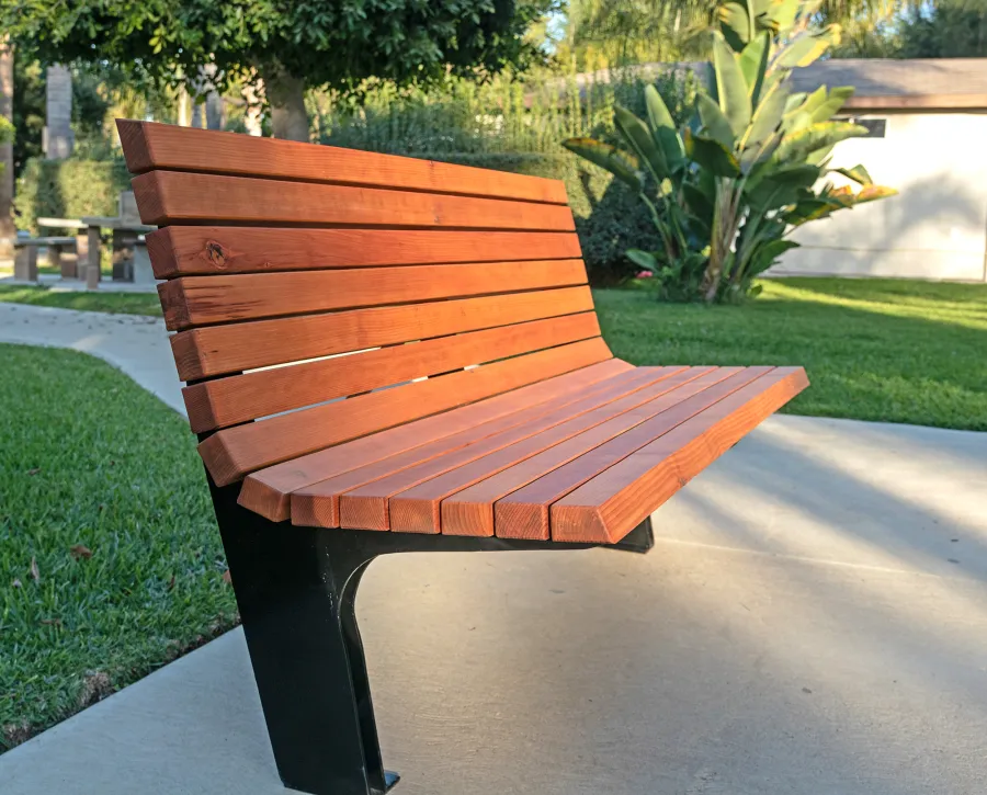 Boomerang Bench (Options: 5ft L, Douglas, No Engraving, Transparent Premium Sealant).