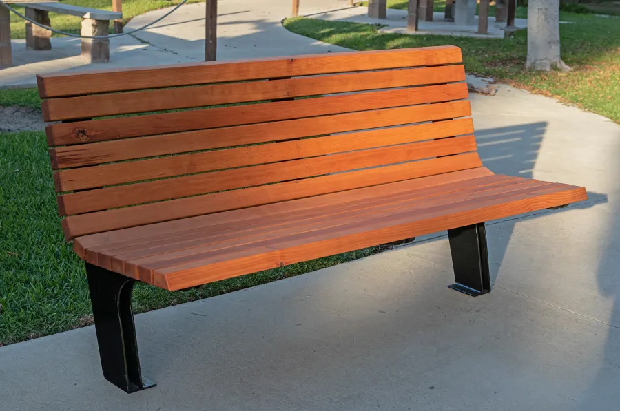Boomerang Bench (Options: 5ft L, Douglas, No Engraving, Transparent Premium Sealant).