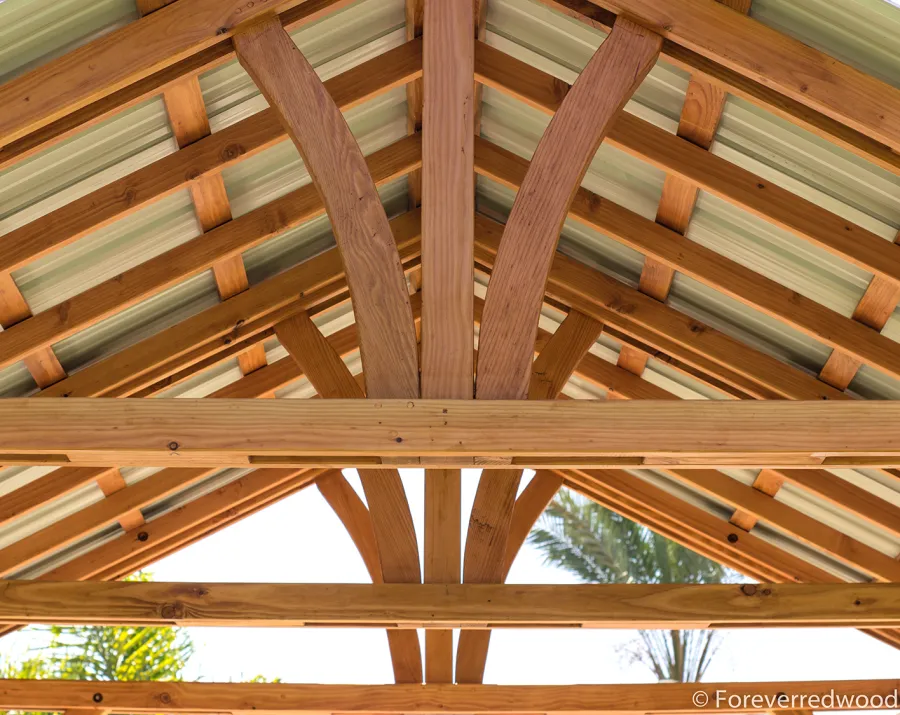 Breezy Pavilion (Options: 14' L x 12' W, Douglas-fir, 4-Post Anchor Kit for High-Wind, No Ceiling Fan Base, Vertical Decorative Trims, Transparent Premium Sealant).