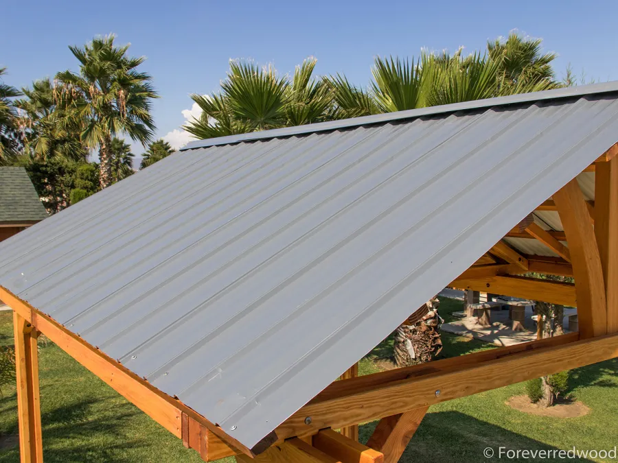 Breezy Pavilion (Options: 14' L x 12' W, Douglas-fir, 4-Post Anchor Kit for High-Wind, No Ceiling Fan Base, Vertical Decorative Trims, Transparent Premium Sealant).
