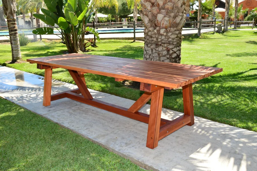 Classic Redwood Patio Table (Options: Mosaic Redwood, No Seating, Transparent Premium Sealant).