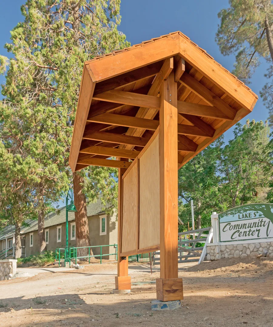 Emerald Necklace Trail Kiosk (Options: 11' x 7', 8x8 Posts, California Redwood, Transparent Premium Sealant).