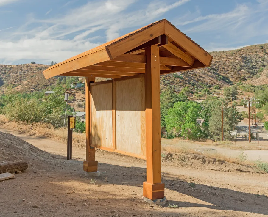 Emerald Necklace Trail Kiosk (Options: 11' x 7', 8x8 Posts, California Redwood, Transparent Premium Sealant).